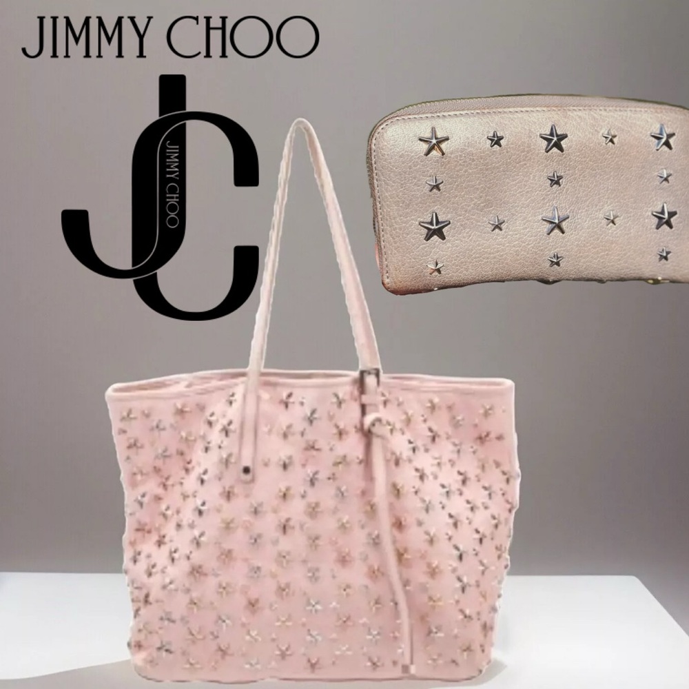 GET BOTH JIMMY CHOO Sofia Star Studded Tote Pink & matching wallet in Beige